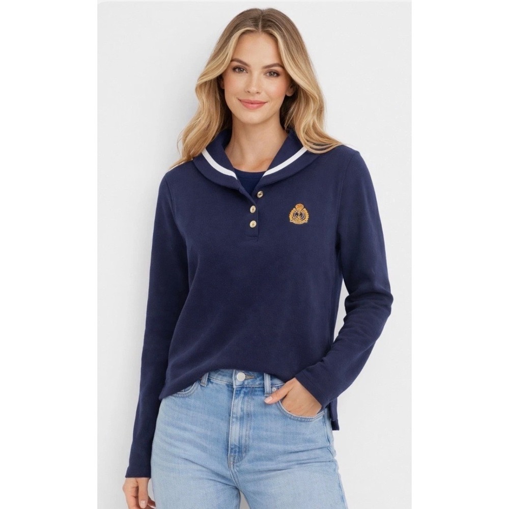 Vintage Lauren Ralph Lauren Navy Sailor Collar‎ Crest Sweatshirt M Blue Gold